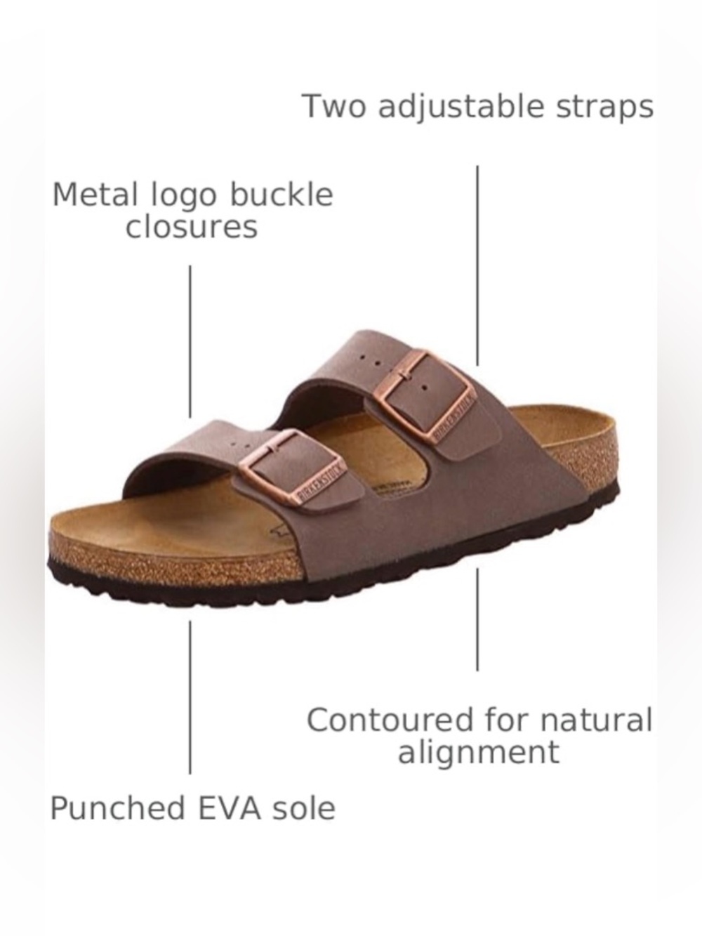 NWOT Birkenstock Womens Arizona Birkibuc Sandal, Mocha, EU 39/US 8, Narrow Width - Picture 12 of 14
